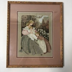 VTG Cross stitch Victorian Mother Child Muted